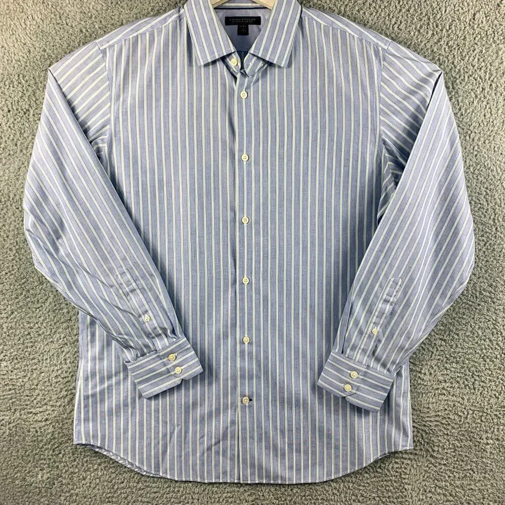 Banana Republic Shirt Mens Large‎ Slim Blue Stripe Non Iron Business Casual Camp